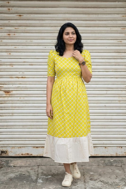 Mustard - Maternity / Feeding - Maxi/Gown - Cotton Lining - Double side Zips - Ramar green