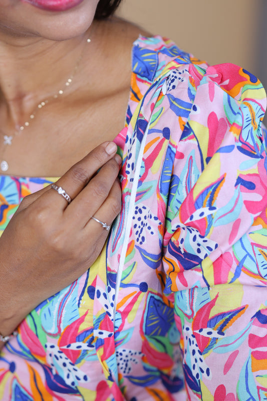 Rainbow - Maternity / Feeding - Maxi/Gown - Cotton Lining - Double side Zips - Multicolor