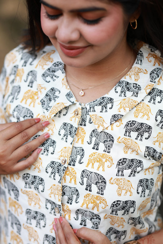 Black and yellow elephant print Kurti - Dumbo - neemai