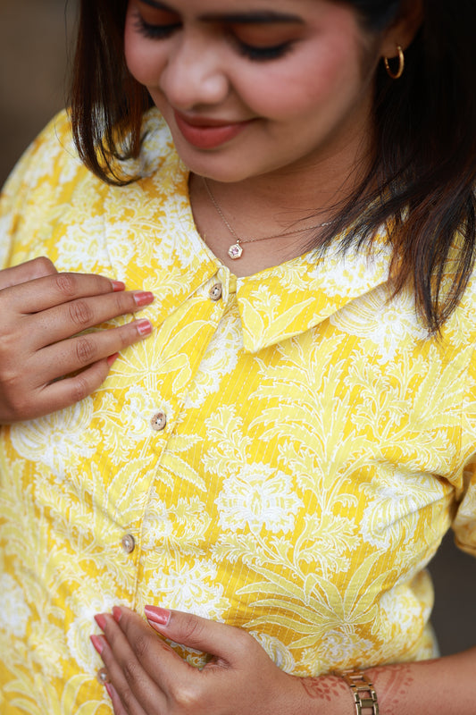 Lemon color flower print Kurti - Lemon Lace - neemai