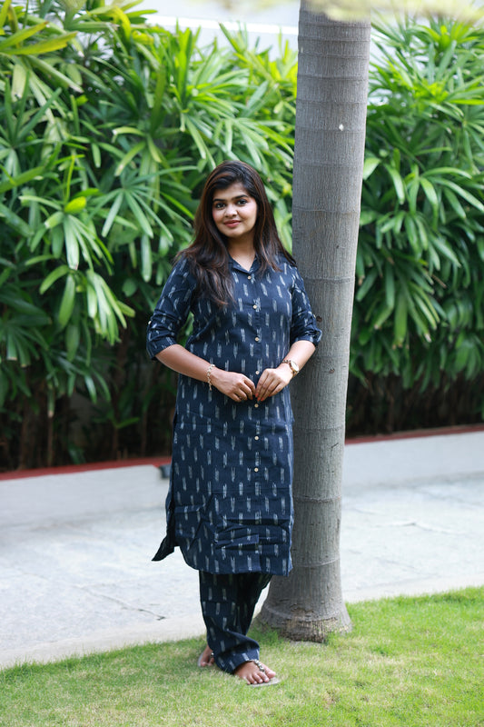 Casualwear Coordset (also feeding-friendly) – Black | 3 Center Buttons | Full-length cotton lining