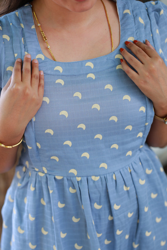 Blue Moon- Muslin/ Maternity / Feeding Maxi/Gown - cotton lining- Double side zip