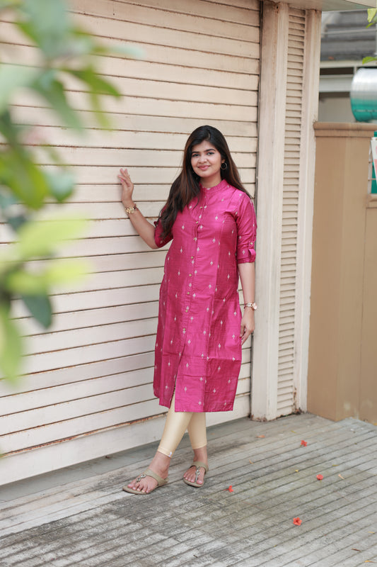 Raw silk Kurti - Rani Pink - optional feeding