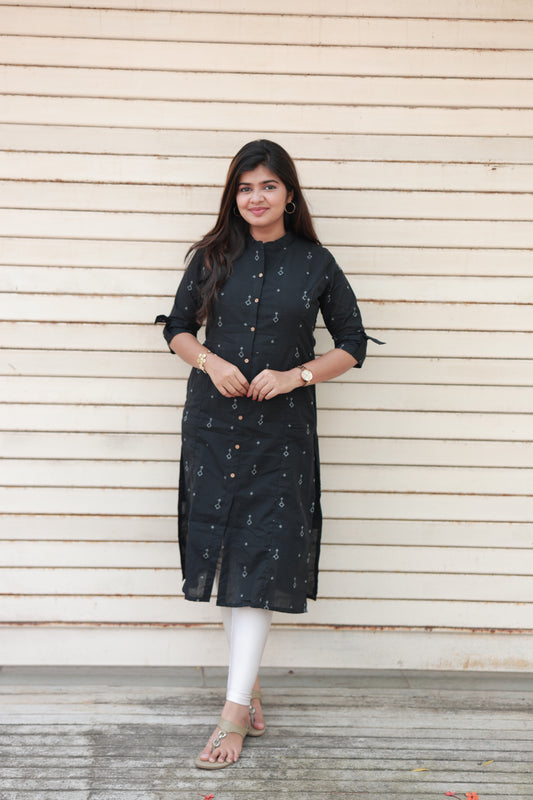 Neemai Black Regular Wear Cotton Kurti for Women, Lightweight Summer Outfit with Side Slits and Front Buttons for feeding access