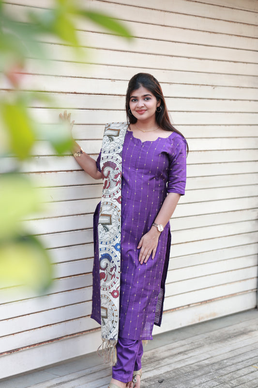Neemai purple Raw silk maternity 3 piece set, Elegant silk ethnic wear for festive occasions, comfortable wear for summer, plus size fashion