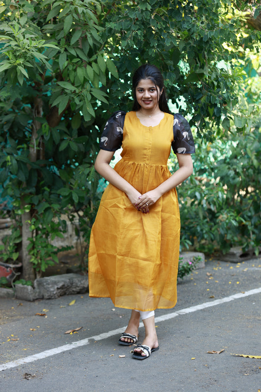 Center zip Normal / Maternity Midi/Gown- cotton lining - Golden