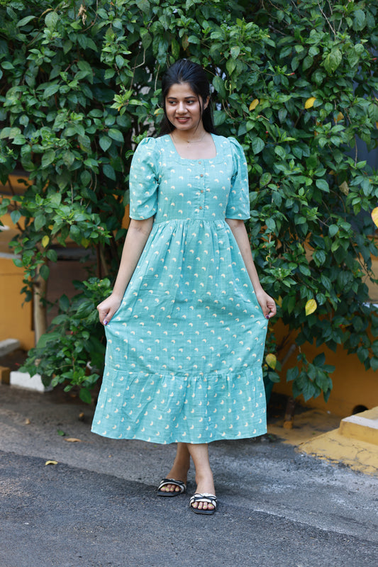 Blue Moon- Muslin Normal/ Maternity / Feeding Maxi/Gown - cotton lining- Front 4 Button openable