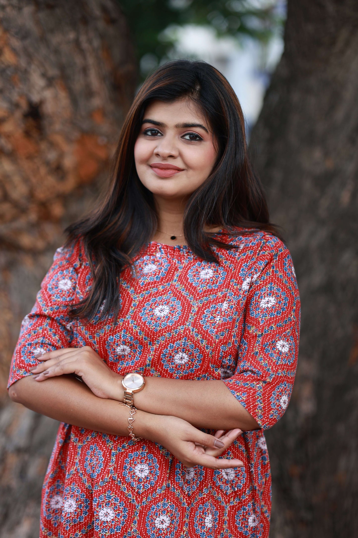 Maternity/Feeding Midi/Gown - Red color with white floral design, Easy breastfeeding opening, Flowy maternity style