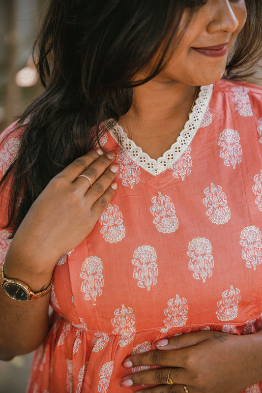 Maternity Gown - Coral Whisper - neemai