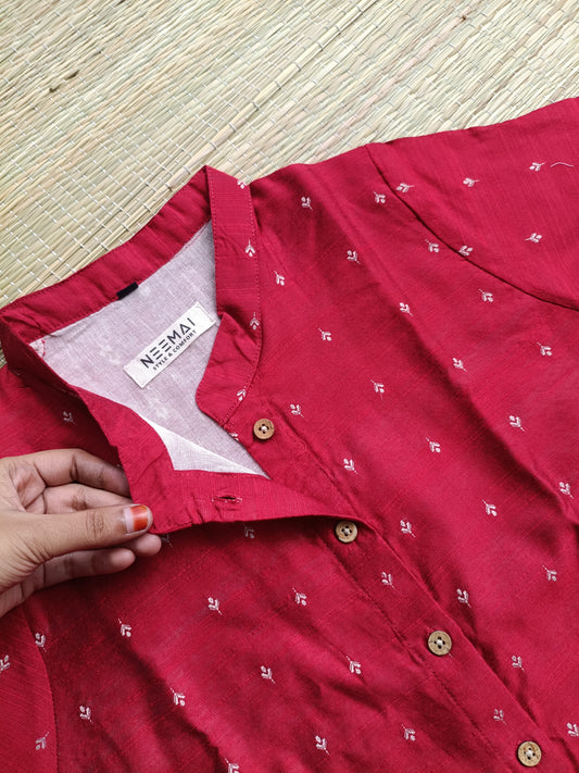 Raw silk Kurti/ Front 4 button operable( optional feeding) -used to Normal wear kurti - Red