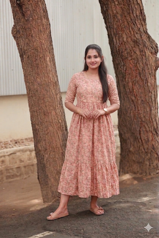 Cotton - Feeding/ Maternity Maxi/Gown - Cotton lining /Double side zip - Pink Floral
