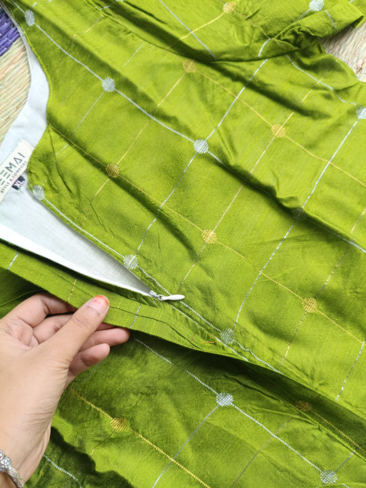 Raw Silk Center zip Cotton Normal /Feeding kurti - Parrot Green