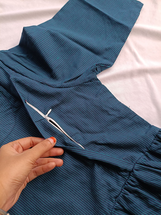 Cotton - Feeding/ Maternity Maxi/Gown - Cotton lining /Double side zip -Blue Stipe