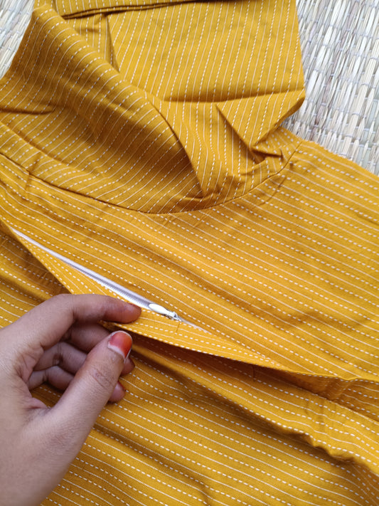 Cotton Maternity/Feeding Midi/Gown - Self light yellow ( full length cotton lining)