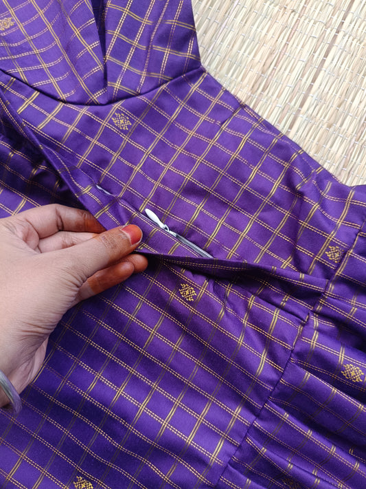 Raw silk Maternity Maxi/Gown - Festival Collection - Chettinad purple checks