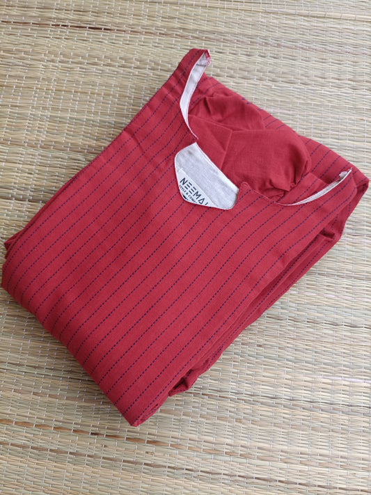 Handloom Cotton Maternity Feeding Gown/ maxi/ Double Side Zip- Red line