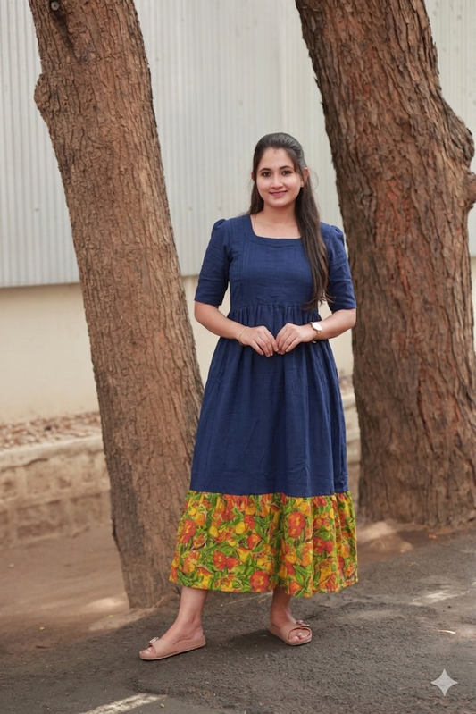 Premium Muslin- Feeding/ Maternity Maxi/Gown - Cotton lining /Double side zip - Royal Navy Blue