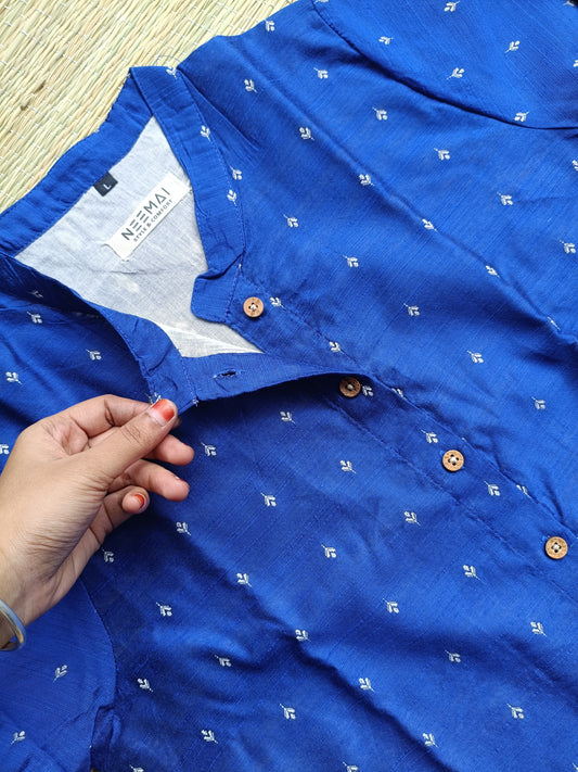 Raw silk Kurti/ Front 4 button operable( optional feeding) -used to Normal wear kurti - Blue