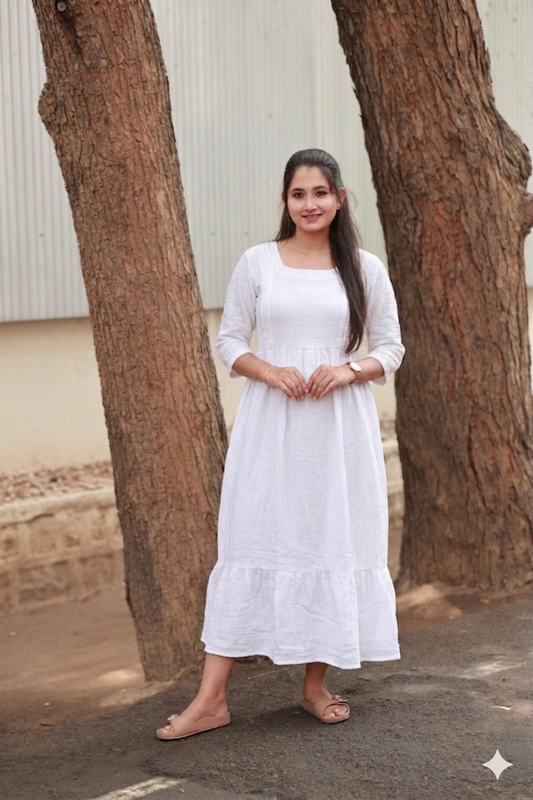 Premium Muslin- Feeding/ Maternity Maxi/Gown - Cotton lining /Double side zip - Pure White Maxi