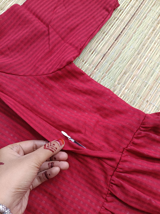 Mul Mul Cotton - Feeding/ Maternity Maxi/Gown - Cotton lining /Double side zip - Red Checks