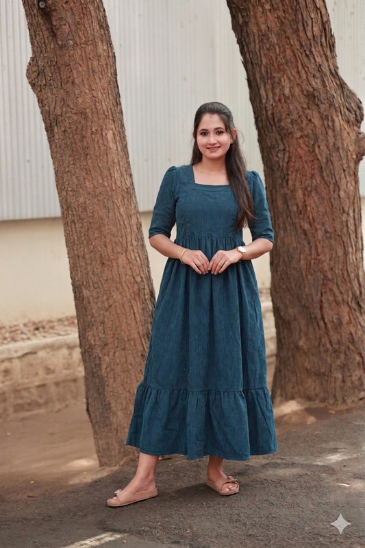 Cotton - Feeding/ Maternity Maxi/Gown - Cotton lining /Double side zip -Blue Stipe