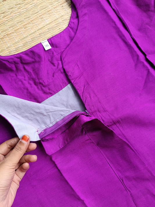 Pochampally sico set/ maternity 3 pc chudidhar set [ Top with center zip, pant and dupatta - Purple pink - A line no side open