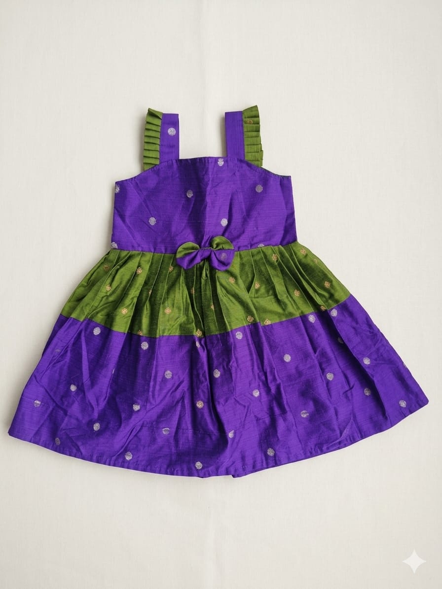 Girl Baby Dess/ Raw silk - Purple and green