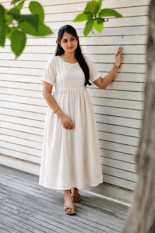 Soft silk - Double side zip Maternity Maxi/Gown - Festival Collection - cream stripe with gold stripes