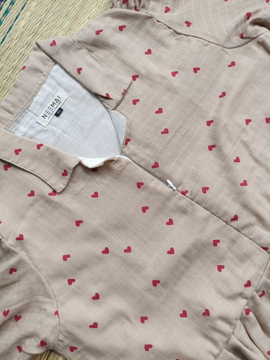 Premium Muslin - Feeding/ Maternity Maxi/Gown - Cotton lining /Center zip -Collar Sandal and red heart