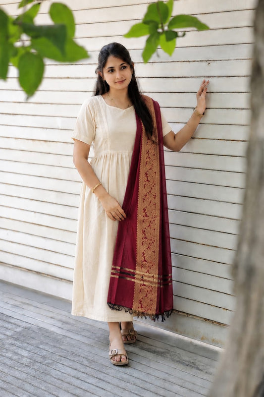 Silk Dupatta - Marron - Only Dupatta