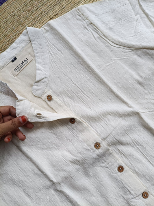 Cotton kurti / Front 4 button operable( optional feeding) - Center button - White and silver zari