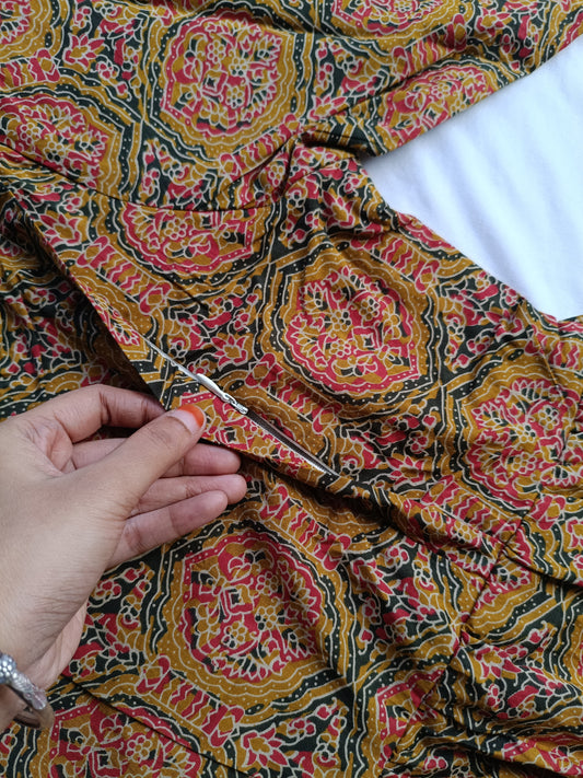 Cotton - Feeding/ Maternity Maxi/Gown - Cotton lining /Double side zip - Ajrakh print