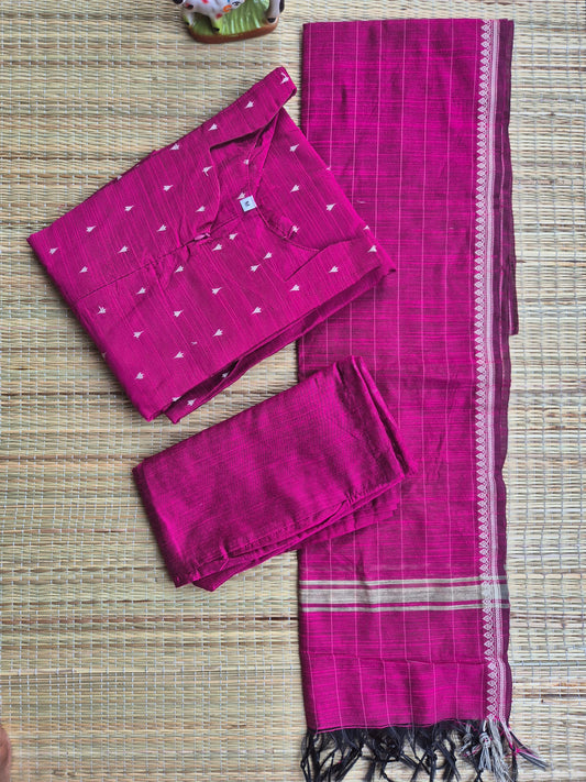 Raw Silk Maternity 3 Pc Chudidhar Set – Pink (Center Zip, No Side Top)