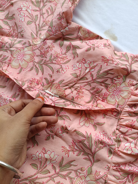 Cotton - Feeding/ Maternity Maxi/Gown - Cotton lining /Double side zip - Pink Floral