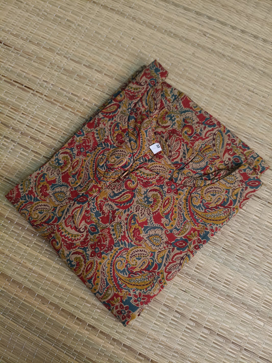 Kalamkari Cotton A line Maternity Feeding Kurti /Center Zip(Dress length 45 inches)- Red leaf