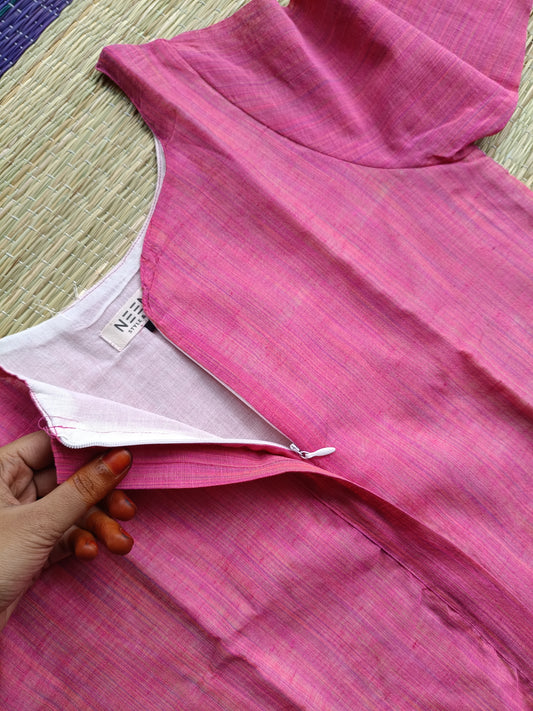Soft Silk Center zip Cotton Normal /Feeding kurti - Rose petals pink
