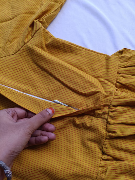 Prewashed Handloom Cotton - Feeding/ Maternity Maxi/Gown - Cotton lining /Double side zip - Yellow Stripe