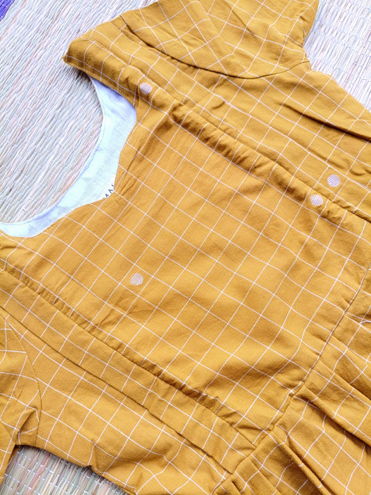 Handloom Jamdani - Maternity / Feeding - Maxi/Gown - Cotton Lining - Double side Zips - yellow checks