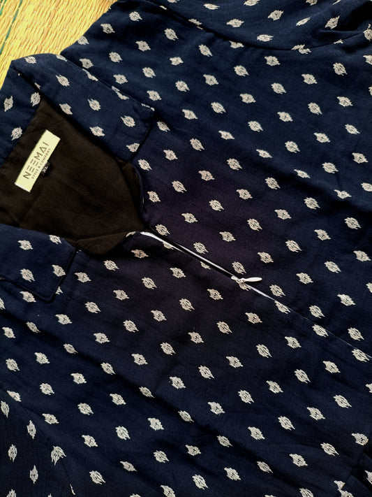 Premium Muslin/Cotton - Feeding/ Maternity Maxi/Gown - Cotton lining /Center zip -Collar Navy blue and white butta