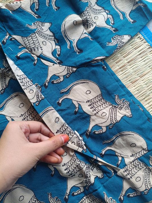 Block printed kalamkari cotton Maternity 2 pc chudidhar set [ Top with double side zip, and dupatta - Ramar green pichwai