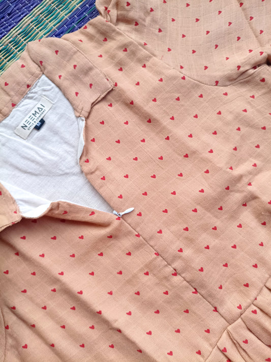 Premium Muslin - Feeding/ Maternity Maxi/Gown - Cotton lining /Center zip -Collar peach and red heart