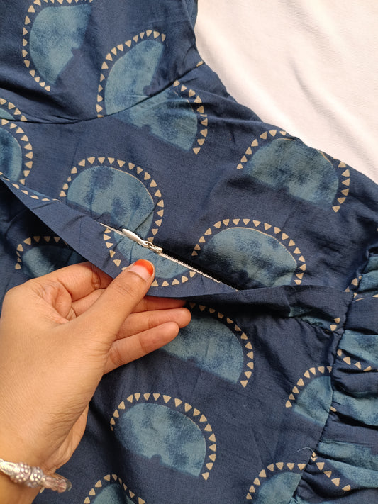Cotton - Feeding/ Maternity Maxi/Gown - Cotton lining /Double side zip - Blue Chakkara