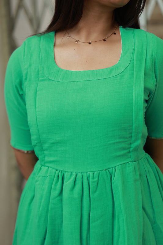 Premium Muslin- Feeding/ Maternity Maxi/Gown - Cotton lining /Double side zip - Parrot Green