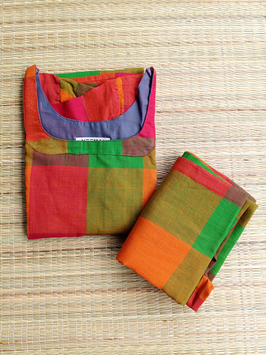 Madras check/ cotton Maternity 2 pc chudidhar set [ Top with double side zip, and Pant- multi color