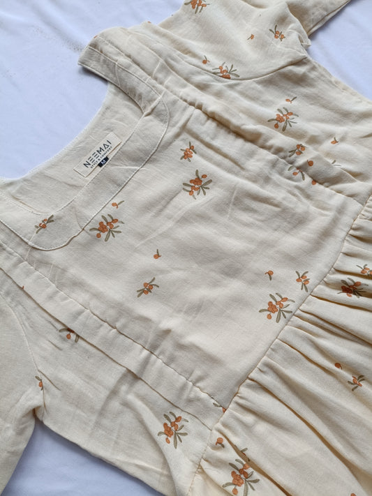 Premium Muslin- Feeding/ Maternity Maxi/Gown - Cotton lining /Double side zip - Cream Mini Flower