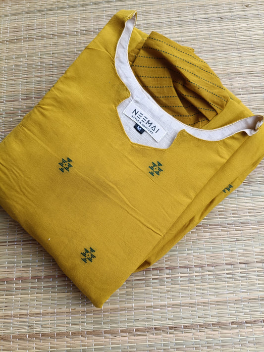 Handloom Cotton Maternity Feeding Gown / maxi / Double side zip - mustard and Green butta