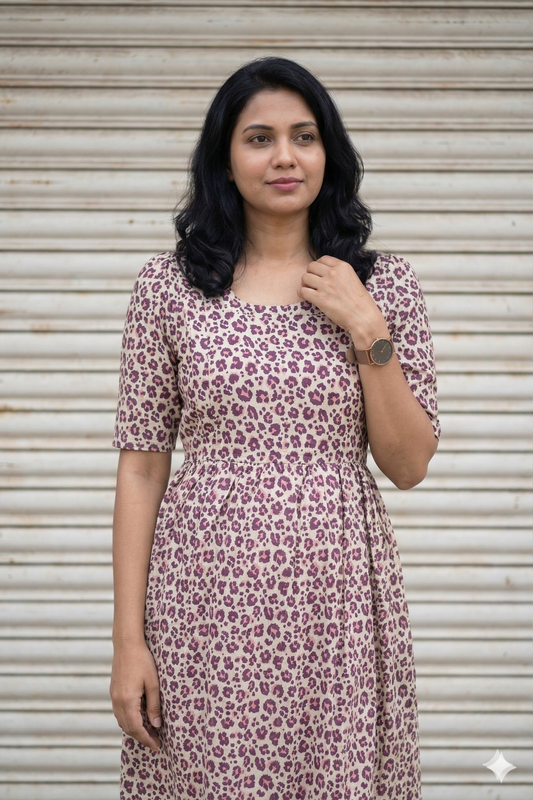 Cotton - Maternity / Feeding - Maxi/Gown - Cotton Lining - Double side Zips - cheetah