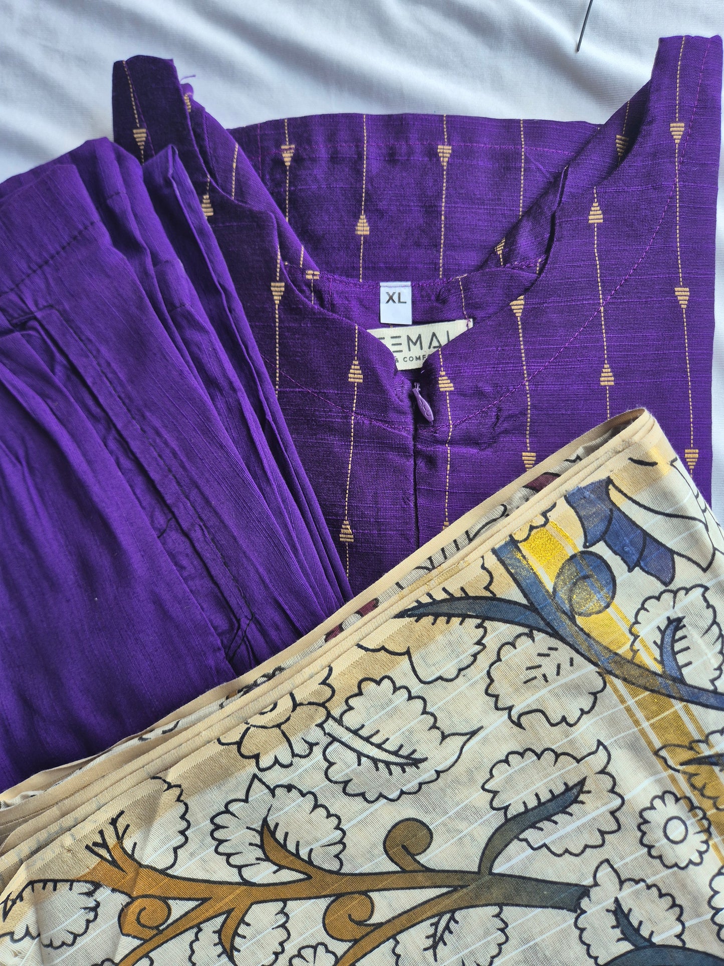 Neemai Purple Raw Silk Maternity Kurti Pant Set with Printed Dupatta, 3 Piece Feeding Friendly traditional Wear for Women, Plus Size ethnic wear 