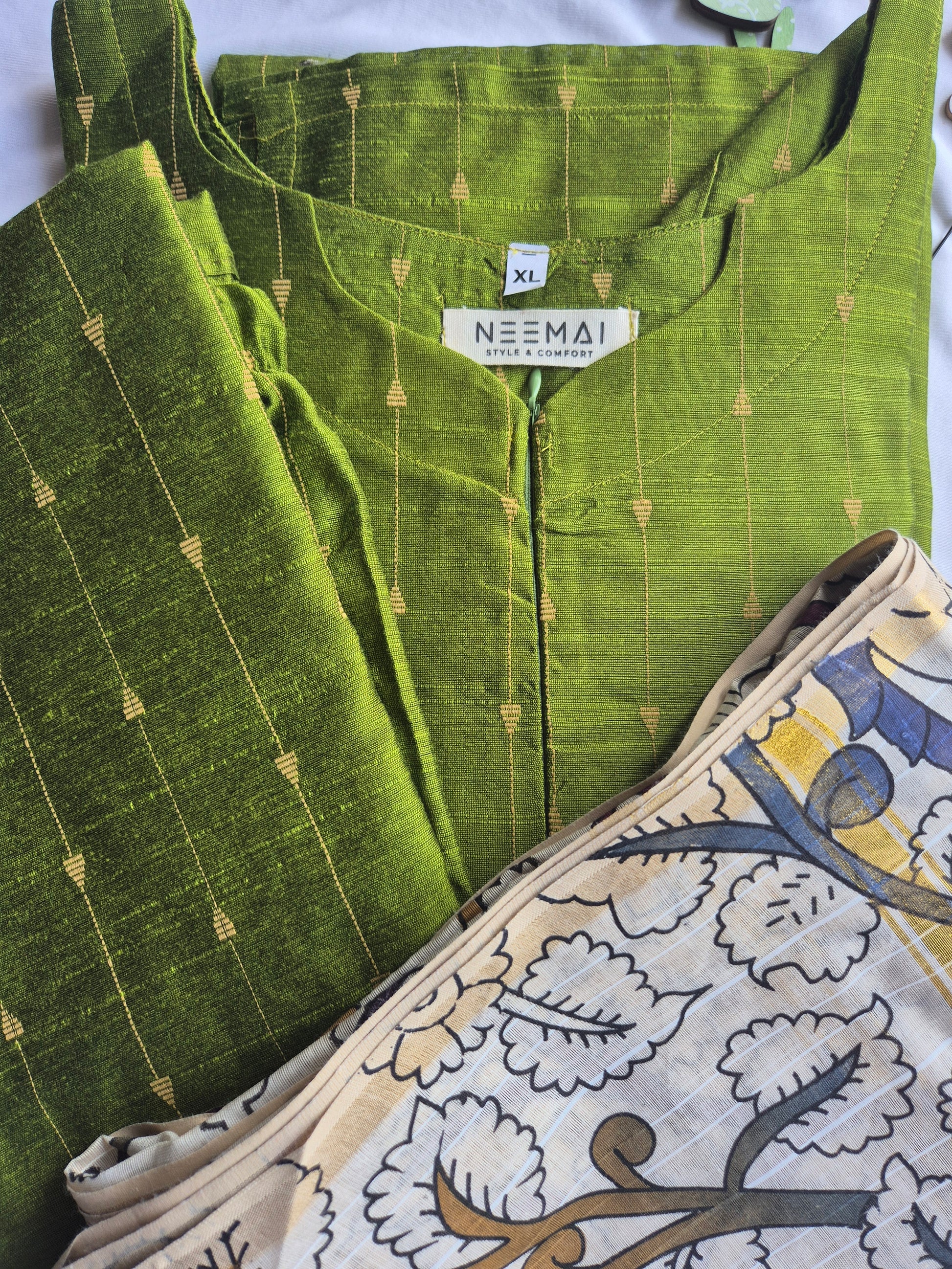 Neemai Green Silk 3 Piece  Set with Kurti Pant and Printed Dupatta, Feeding Friendly traditional Wear for Women, plus size festive wear