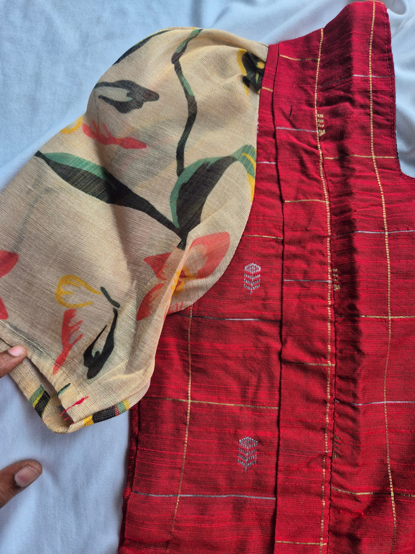 Raw silk Maternity Maxi/Gown - Festival Collection - Tomato red checks